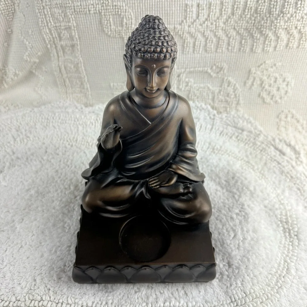 PartyLite Bronze Meditating Buddha Tealight Holder Zen Home Decor Altar Statue